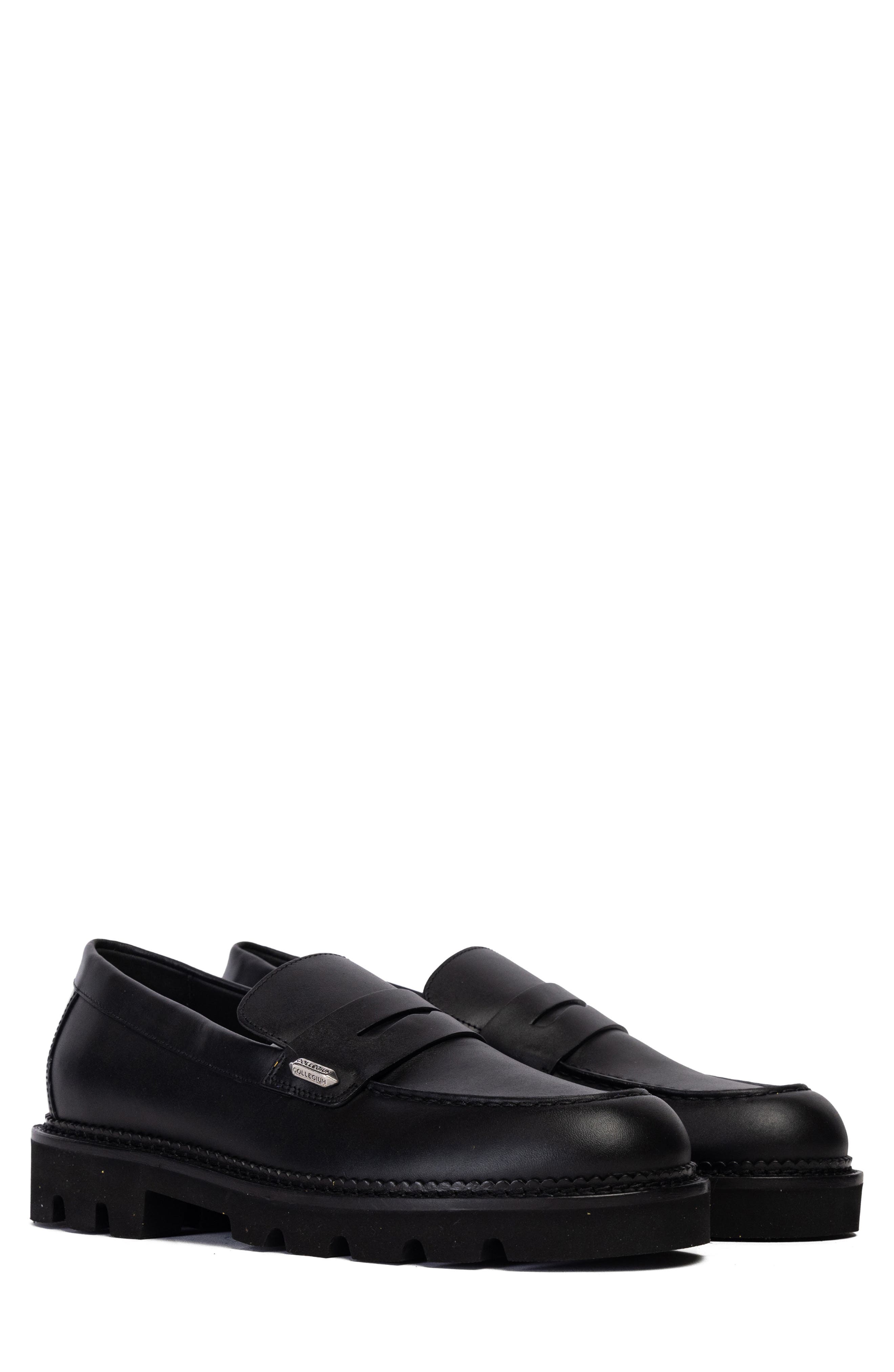 Collegium Lug Sole Penny Loafer, Alternate, color, Nero Leather