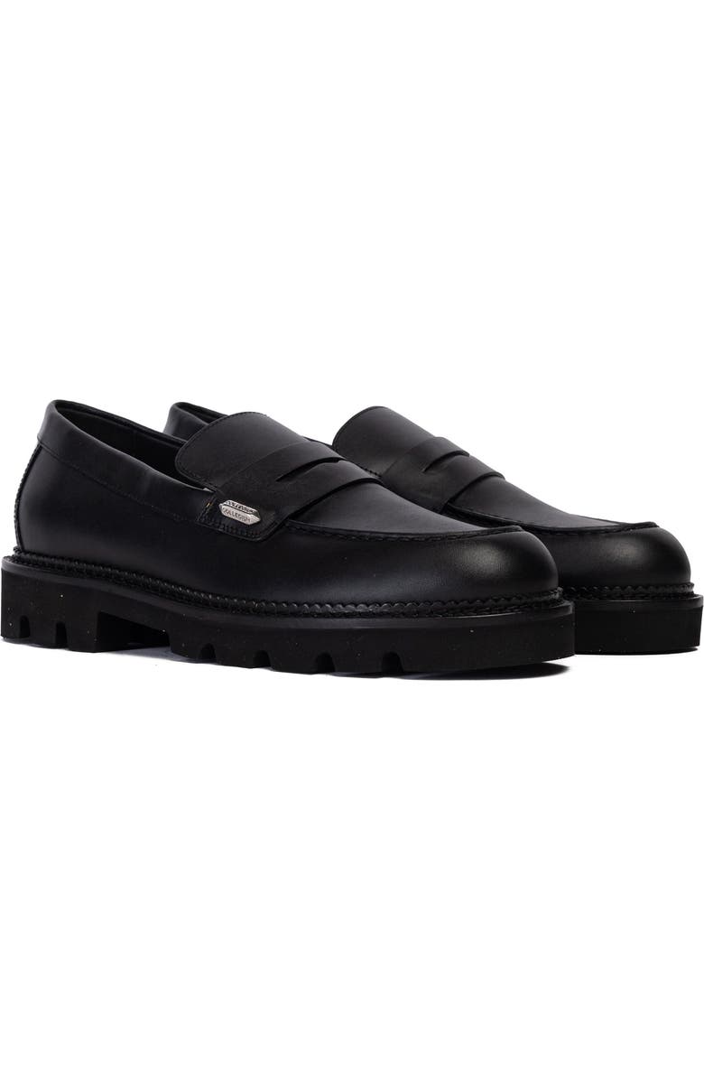 Collegium Lug Sole Penny Loafer, Alternate, color, Nero Leather