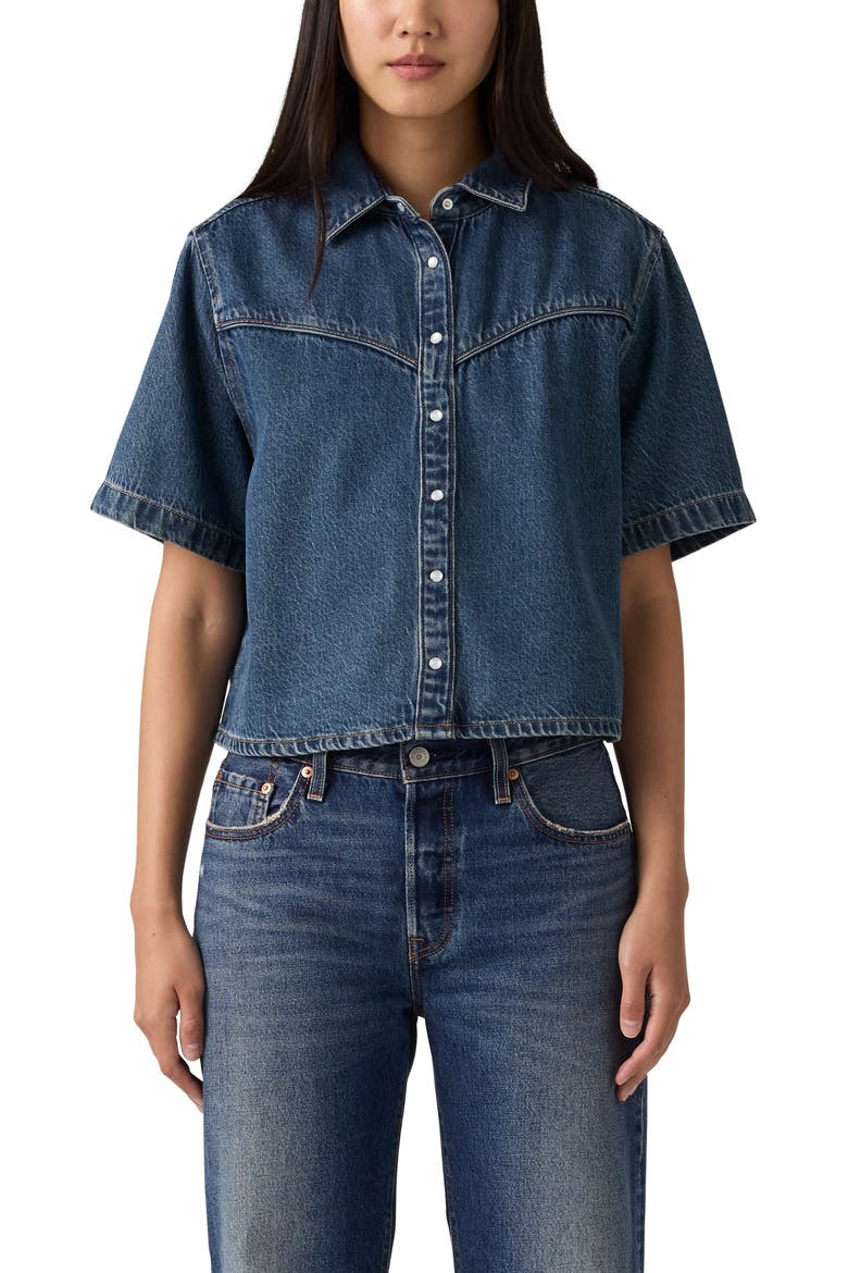 Logan Short Sleeve Denim Snap-Up Shirt, Main, color, TENCEL TINTED TIMES