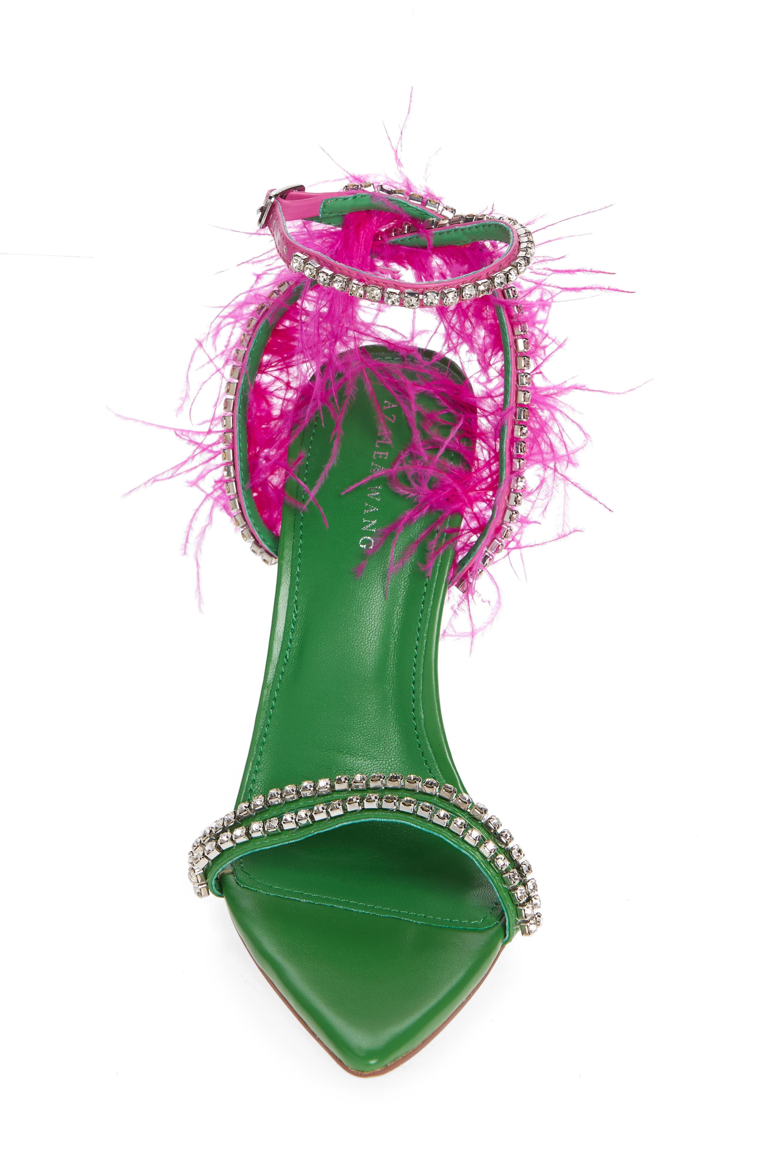 AZALEA WANG Ella Ostrich Feather Sandal, Alternate, color, Green