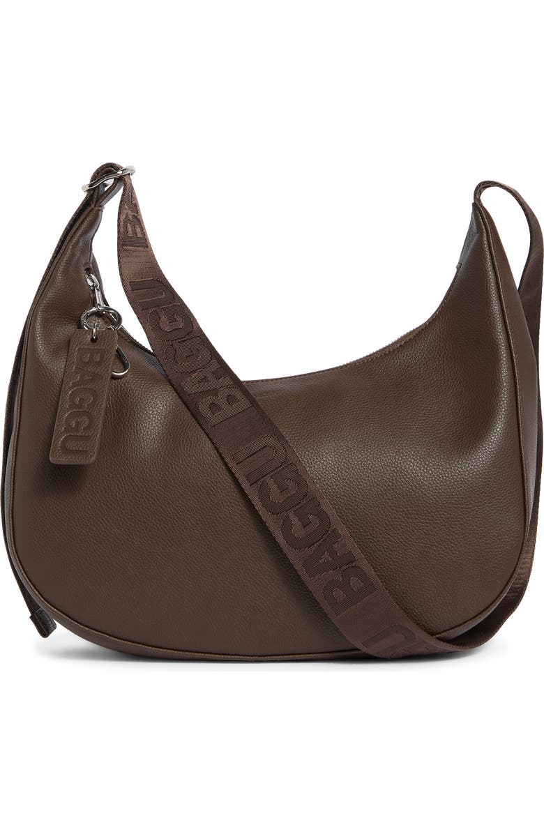 Baggu Medium Recycled Leather Crescent Shoulder Bag, Main, color, Brown