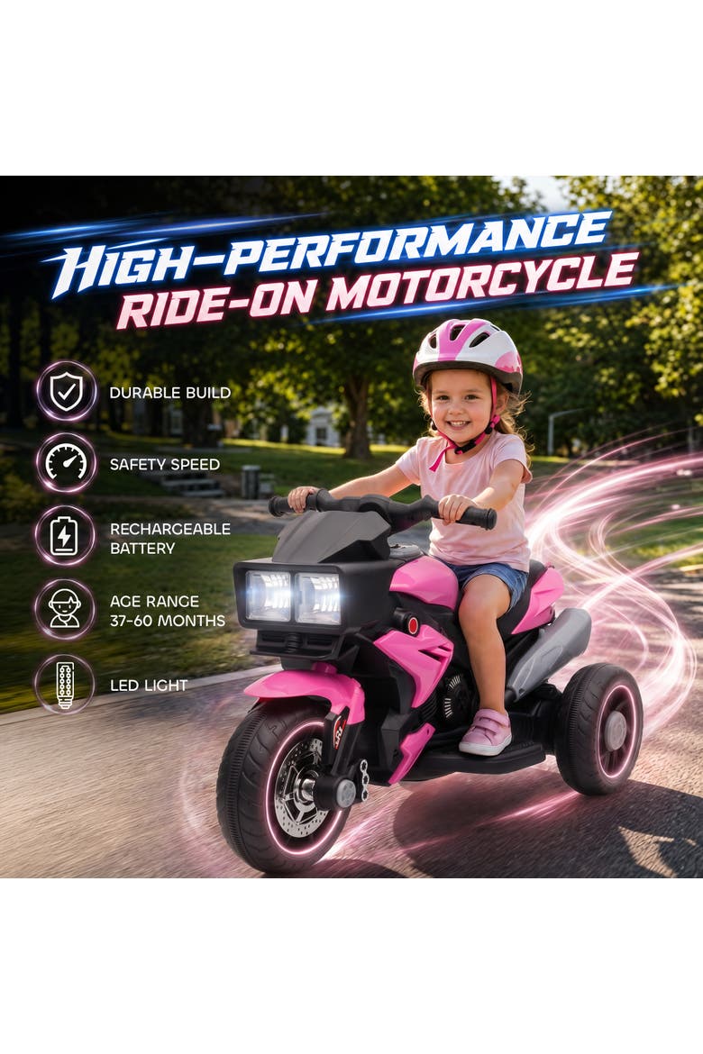 6V Kids Electric Motorcycle, Dirt Bike Style, Music, Horn, Headlights, Alternate, color, Pink