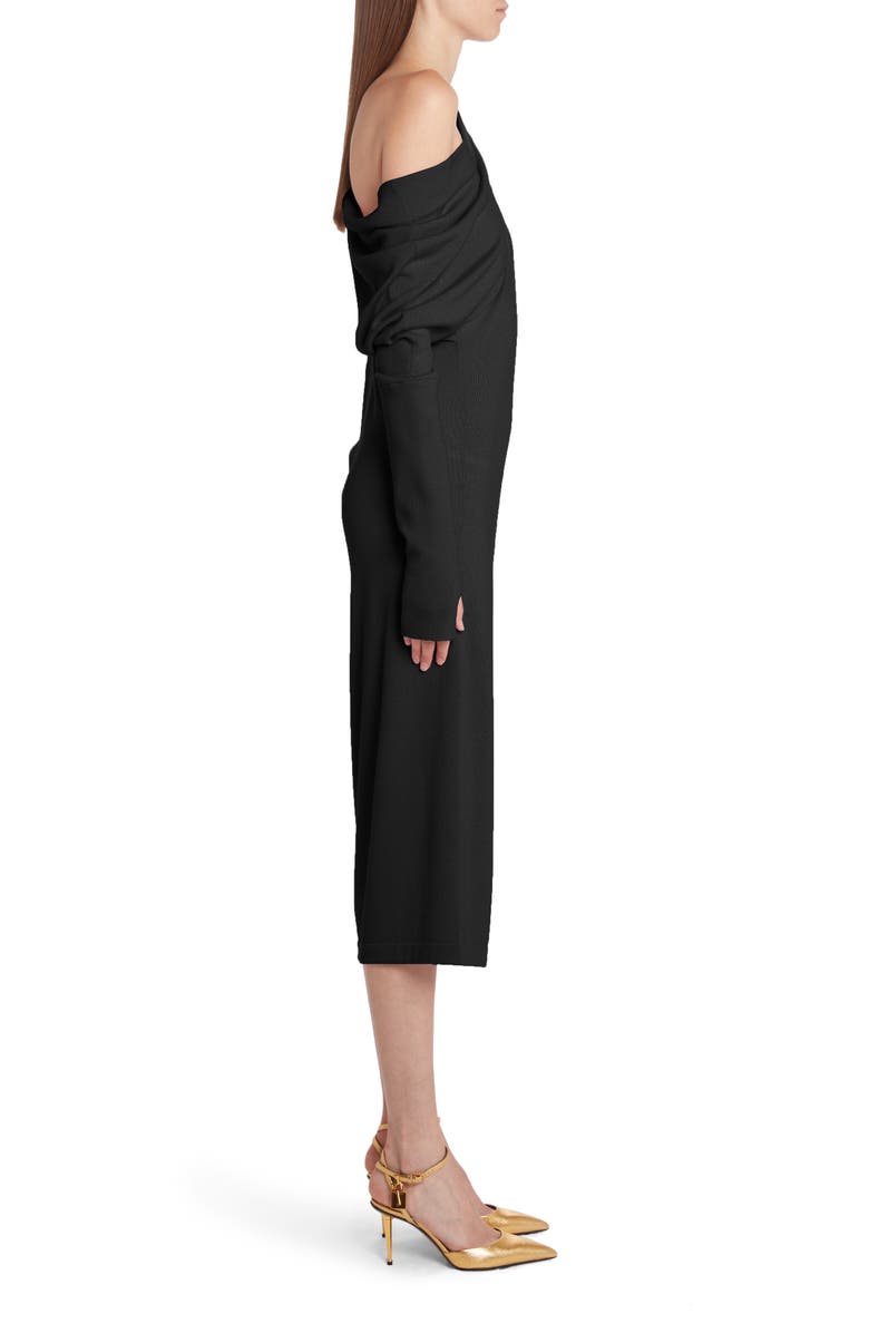 TOM FORD One-Shoulder Long Sleeve Cashmere & Silk Midi Sweater Dress, Alternate, color,