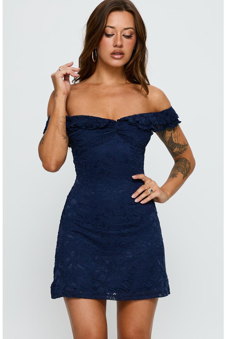 Anabeila Off the Shoulder Lace Minidress, Alternate, color, NAVY