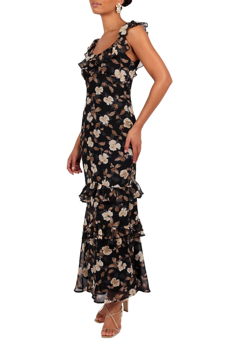 Irelynn Ruffle Convertible Floral Maxi Dress, Alternate, color, BLACK FLORAL