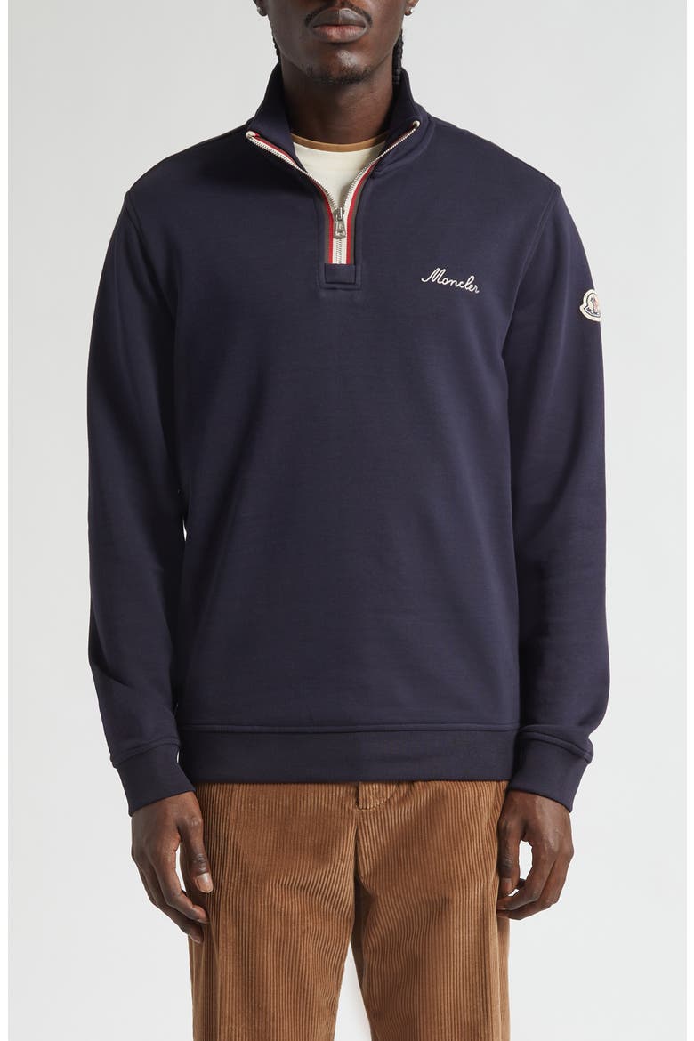 Embroidered Logo Patch Fleece Quarter Zip Sweatshirt, Main, color, NAVY BLUE