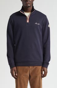 Moncler Embroidered Logo Patch Fleece Quarter Zip Sweatshirt