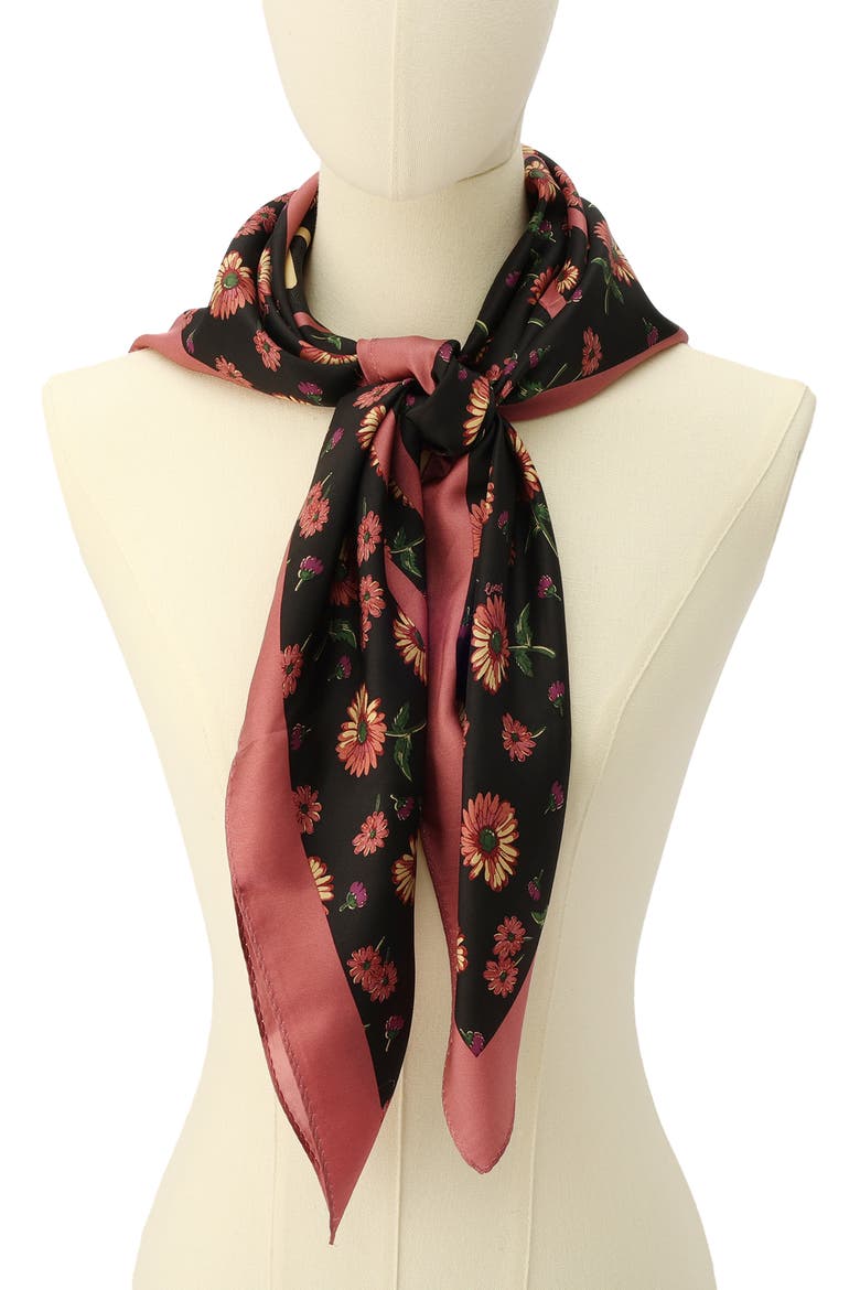 Grunge Floral Rexy Square Silk Scarf, Alternate, color, BLACK MULTI