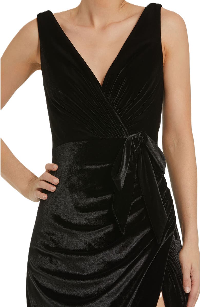 Mac Duggal Deep V High Slit Draped Velvet Fitted Gown, Alternate, color, Black