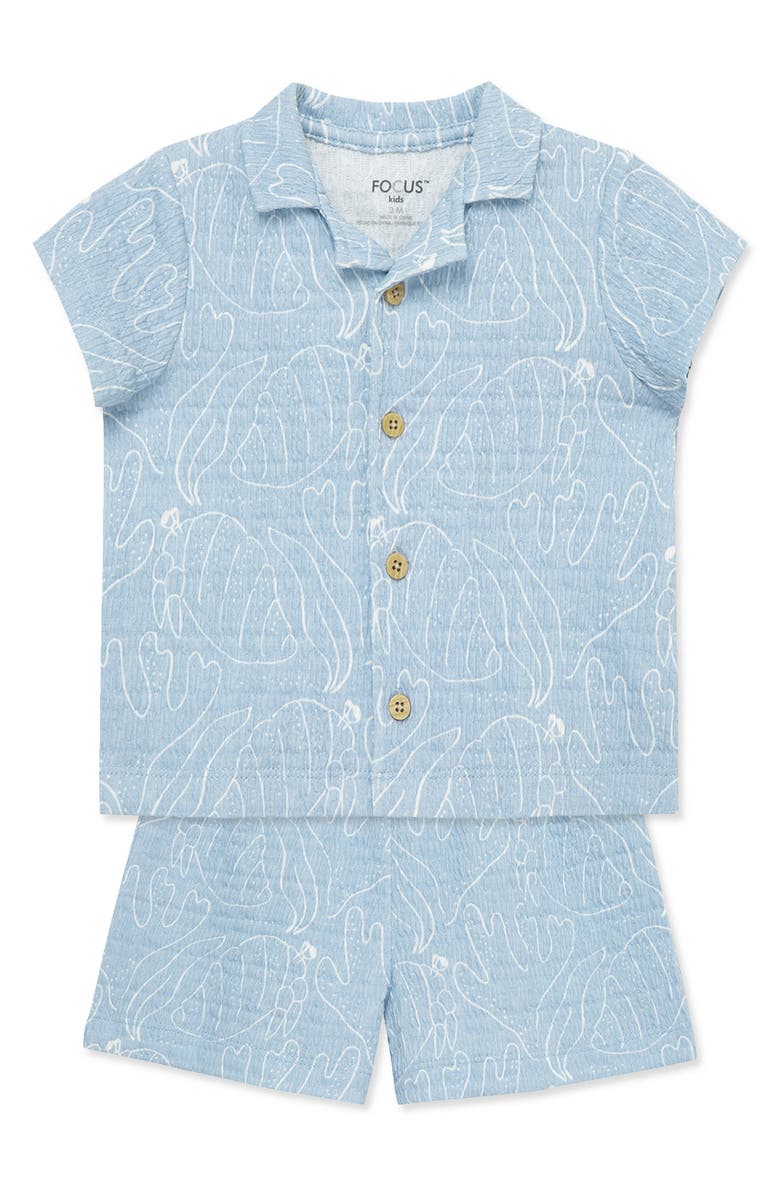 FOCUS Seaside Textured Button Down Shirt & Shorts Set, Alternate, color,