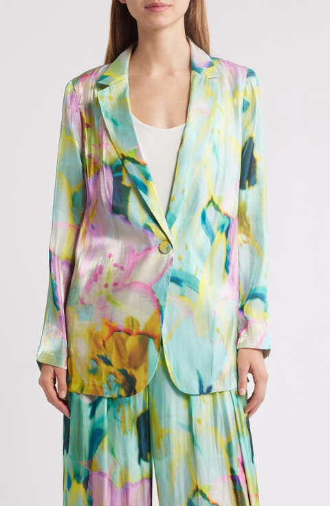 Joan Print One-Button Satin Blazer