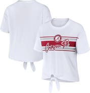 WEAR by Erin Andrews Women's WEAR by Erin Andrews White Alabama Crimson Tide Striped Front Knot Cropped T-Shirt