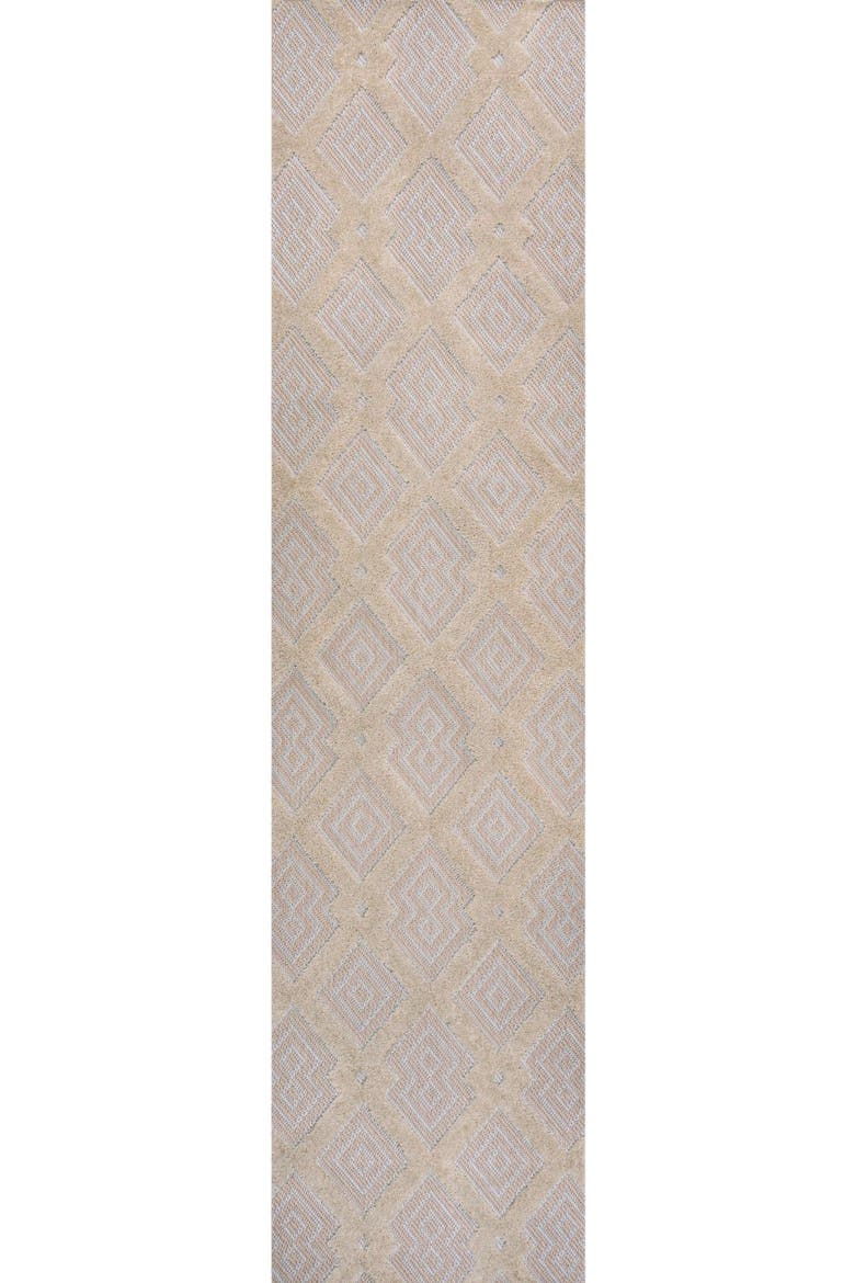 Duwun High-Low Pile Ogee Trellis Tone-on-Tone Indoor/Outdoor Area Rug, Alternate, color, Beige/Gray