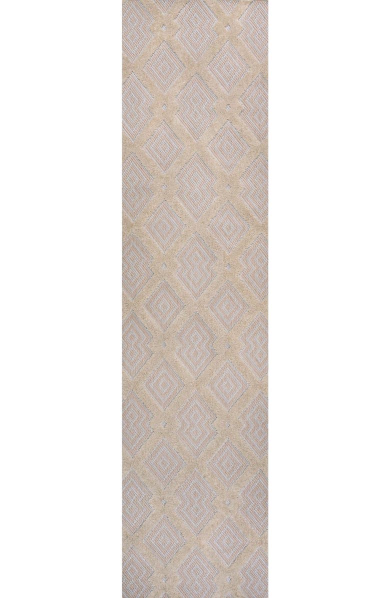 JONATHAN Y Duwun High-Low Pile Ogee Trellis Tone-on-Tone Indoor/Outdoor Area Rug, Alternate, color, Beige/Gray