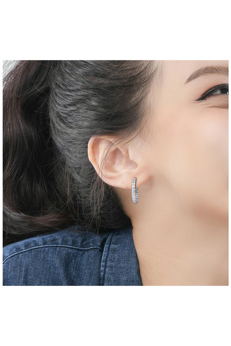 Sterling Silver Blue Topaz Inside & Outside Hoop Earrings, Alternate, color, SILVER/BLUE