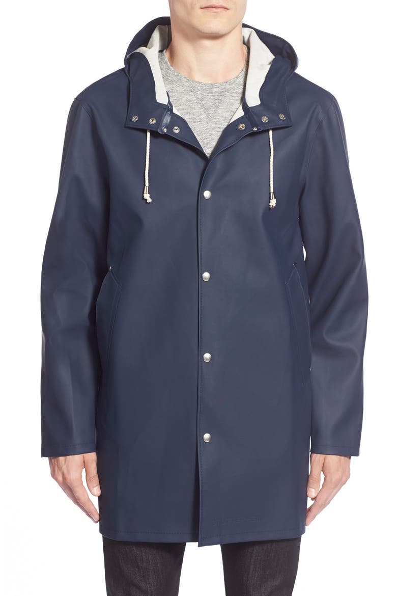 Stockholm Long Sleeve Hooded Raincoat, Main, color, NAVY