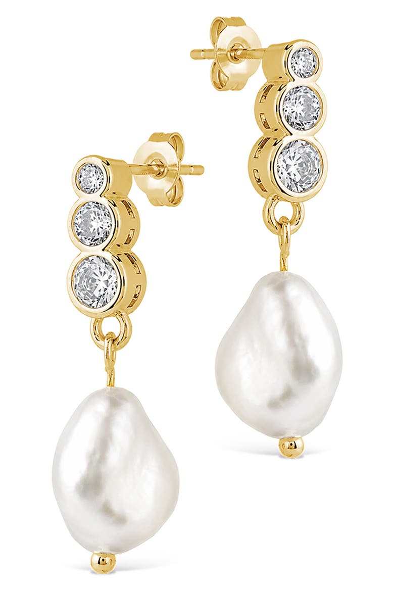 Simulated Pearl Drop Earrings, Alternate, color, GOLD
