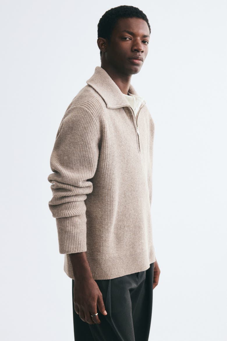 Regular-fit Half-zip Wool Sweater, Alternate, color, Beige