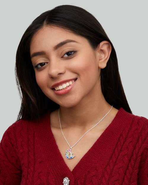 Disney The Little Mermaid Ariel Rainbow Crystal Silver Flash Plated Pendant Necklace, 18" In Metallic