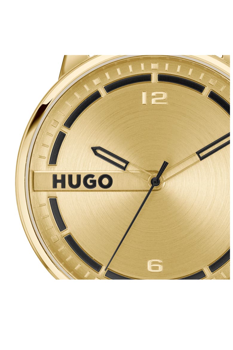 Stamp Leather Strap Watch, 42mm, Alternate, color, GOLD