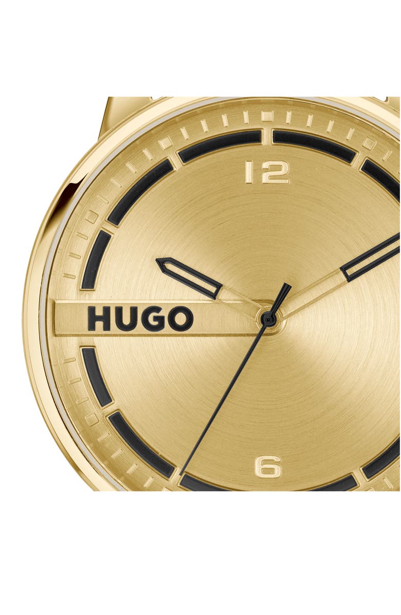 BOSS Stamp Leather Strap Watch, 42mm, Alternate, color, Gold