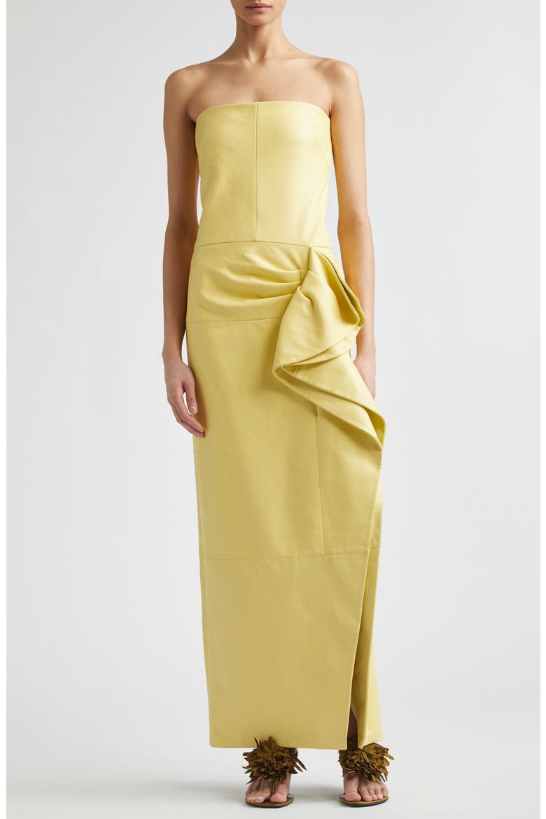Alonna Strapless Leather Gown, Main, color, PALE YELLOW