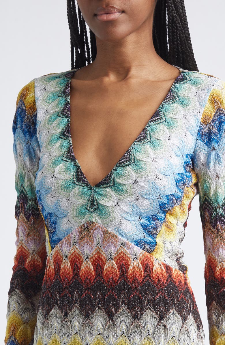 Missoni Metallic Long Sleeve Knit Lace Dress, Alternate, color, Multicolor On Black Base