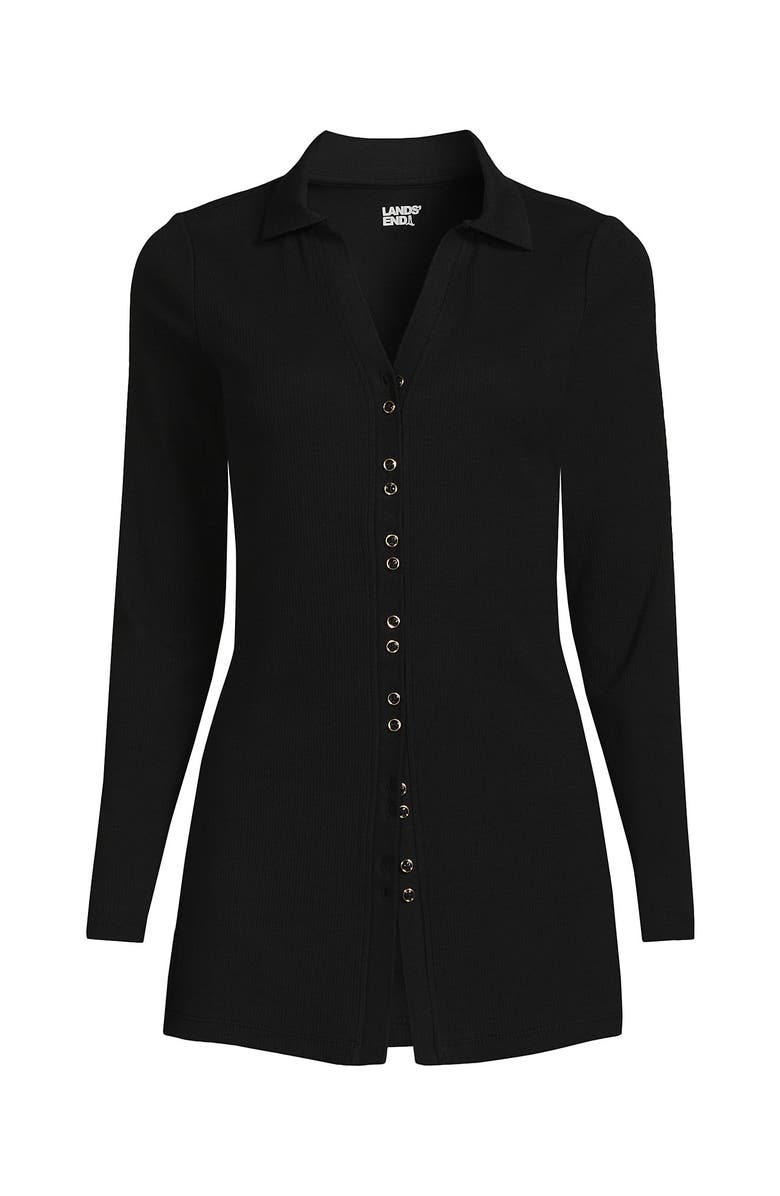 Lands' End Long Sleeve Polished Rib Button Through Tunic Shirt, Alternate, color, 