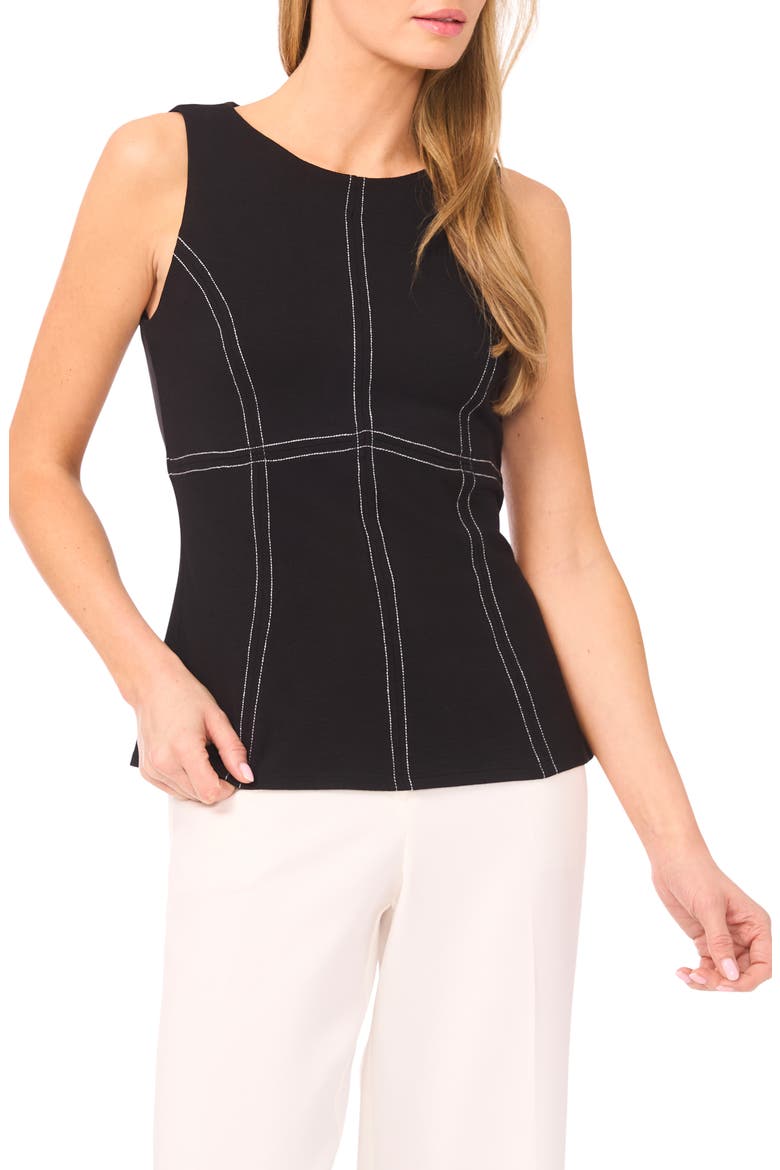 Jewel Neck Ponte Tank, Main, color, RICH BLACK