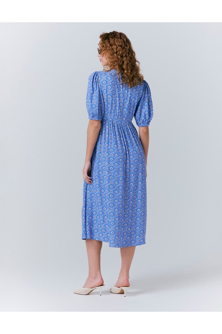 Nellie Crepe Collared Midi Smock Dress, Alternate, color, Blue Rose Spot