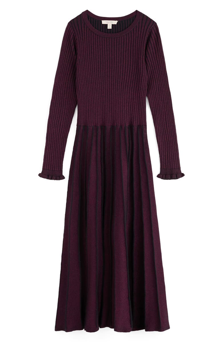 Seasalt Cornwall Glass Stem Metallic Long Sleeve Organic Cotton Blend Sweater Dress, Alternate, color, Clove