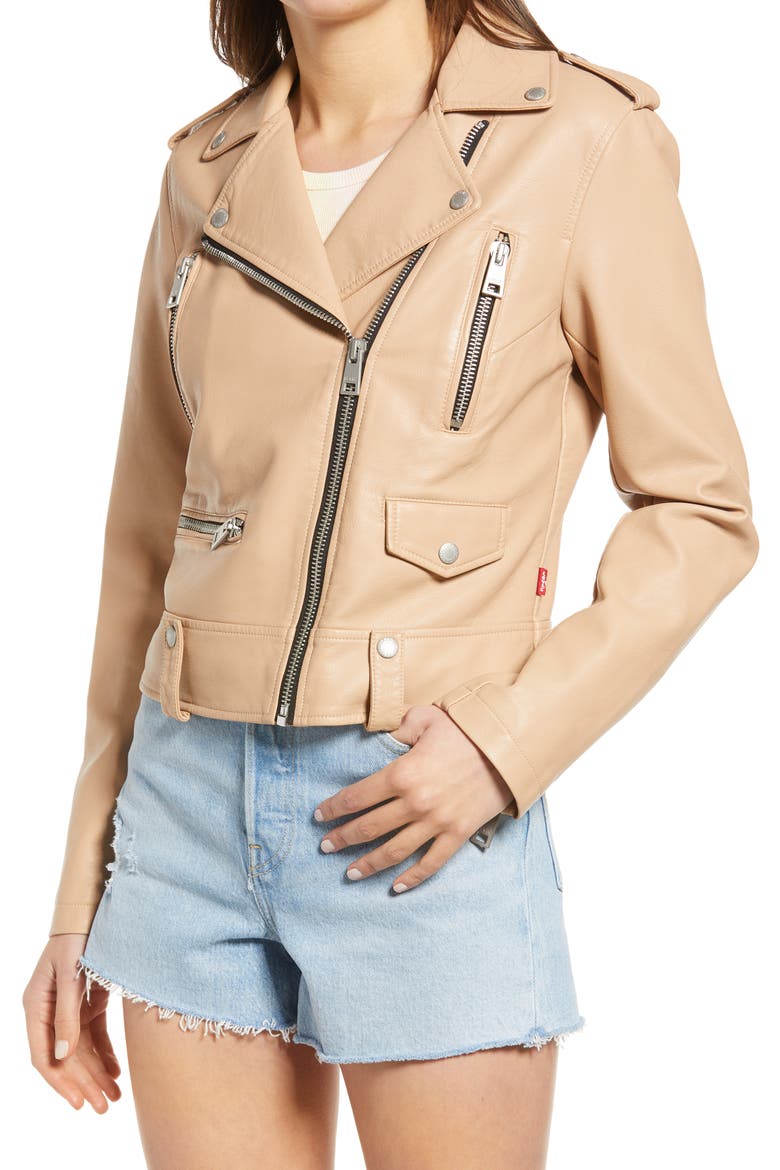 Levi's® Faux Leather Moto Jacket, Alternate, color, BISCOTTI