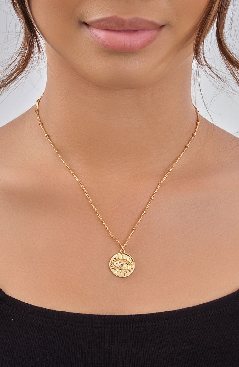 Sterling Forever CZ Evil Eye Coin Pendant Necklace, Alternate, color, 