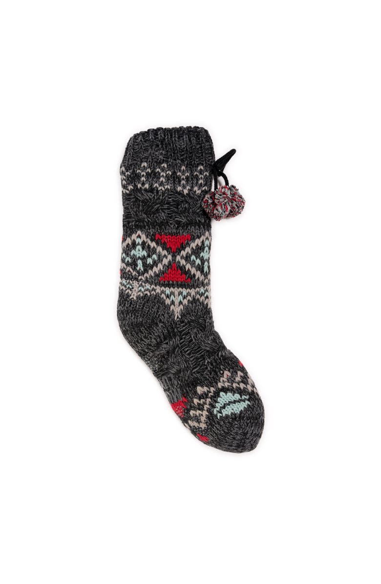 MUK LUKS Chunky Fairisle Cabin Sock, Alternate, color, Black