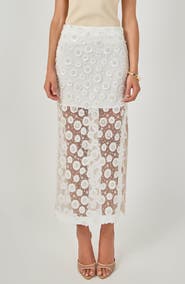English Factory Flower Sequin Sheer Maxi Skirt