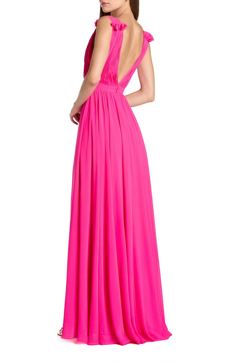 Women's Sleeveless Pleated Chiffon V-Neck Gown, Alternate, color, Hot Pink