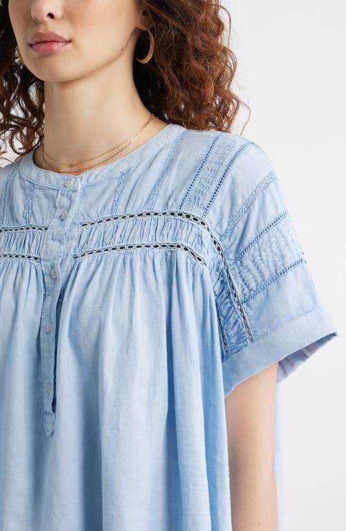 Treasure & Bond Pintuck Linen Blend Popover Top In Blue