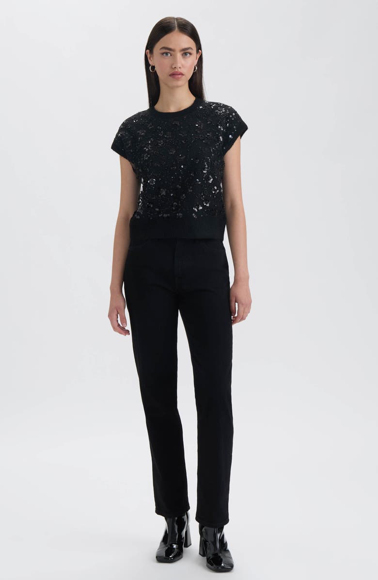 NVLT Embellished Short Sleeve Sweater, Alternate, color, Black