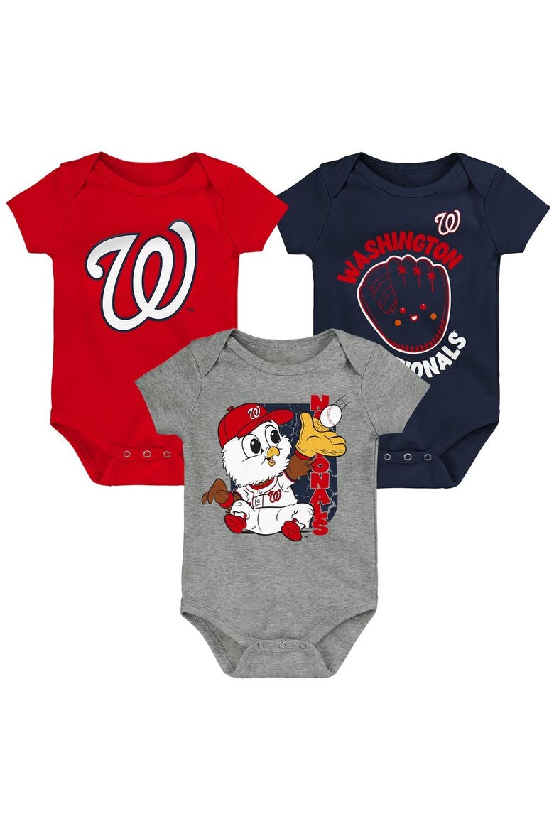 Newborn & Infant Red/Navy/Gray Washington Nationals Change Up 3-Pack Bodysuit Set, Alternate, color, Red