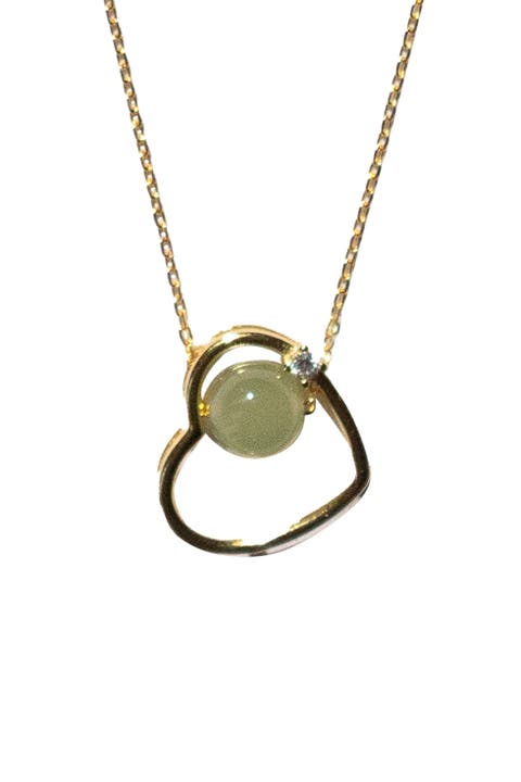 Maison heart Green jade & zircon pendant necklace