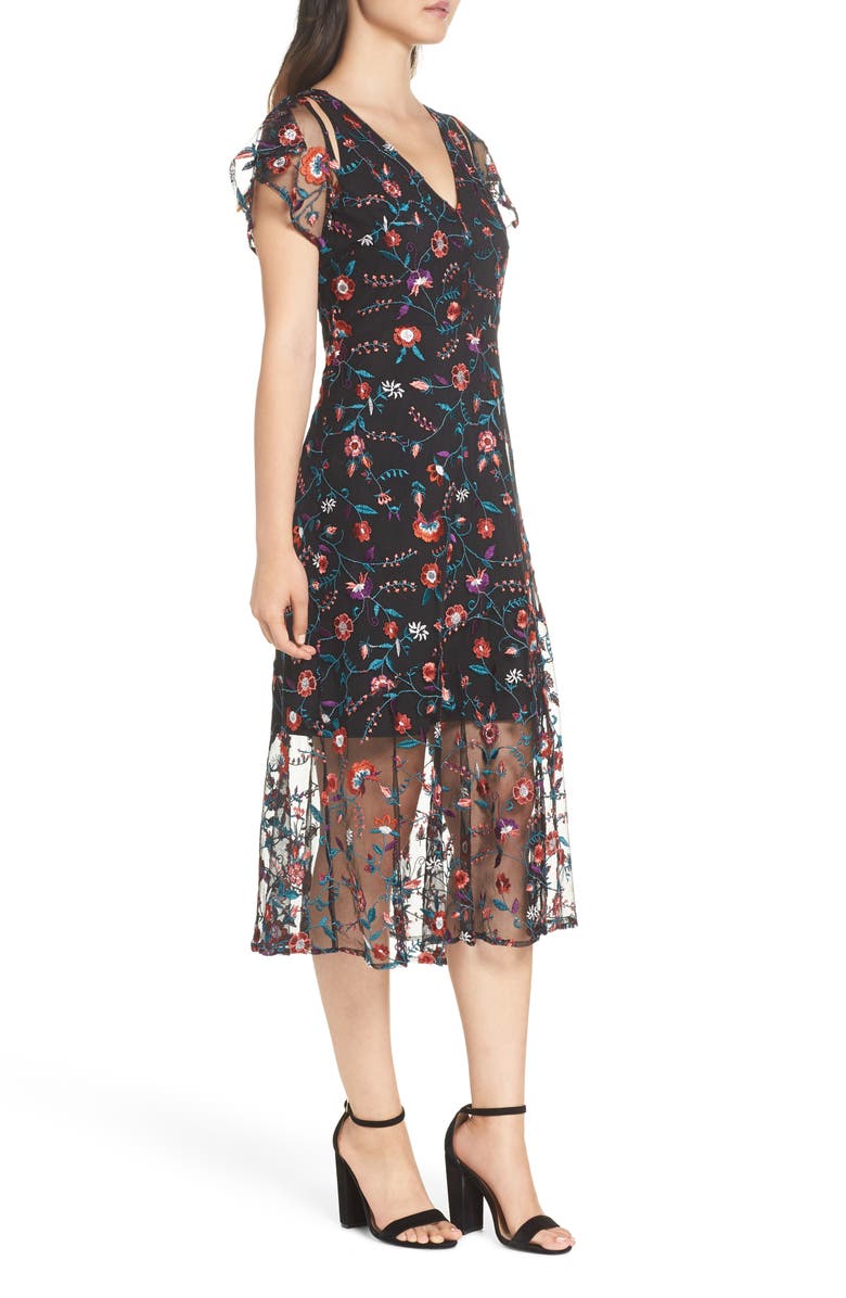 Sam Edelman Pansy Embroidered Mesh Midi Dress, Alternate, color, 