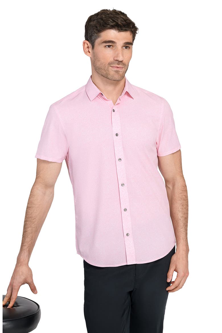 Trim Fit Short Sleeve Performance Button-Up Shirt, Alternate, color, CORAL