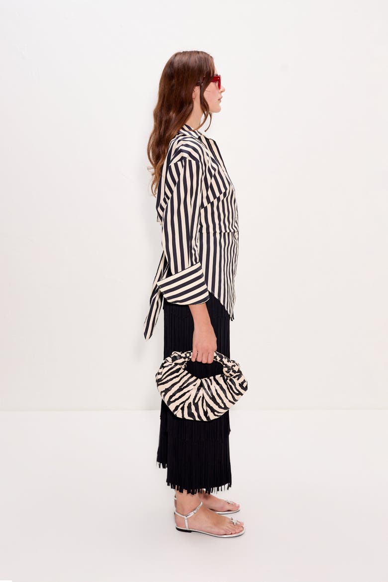 Loch Poplin Tie Back Button Up Shirt, Alternate, color, Black/White Stripe