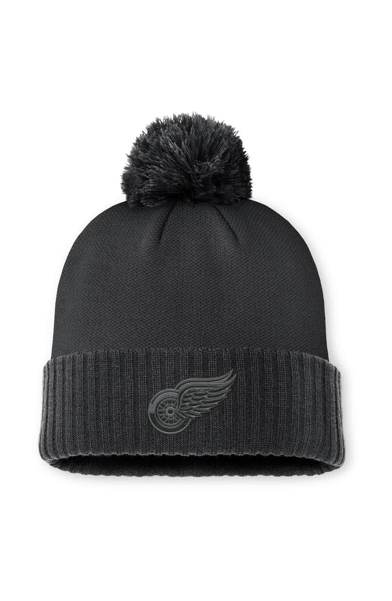 FANATICS Men's Fanatics Black Detroit Red Wings Authentic Pro Road Cuffed Knit Hat with Pom, Main, color,
