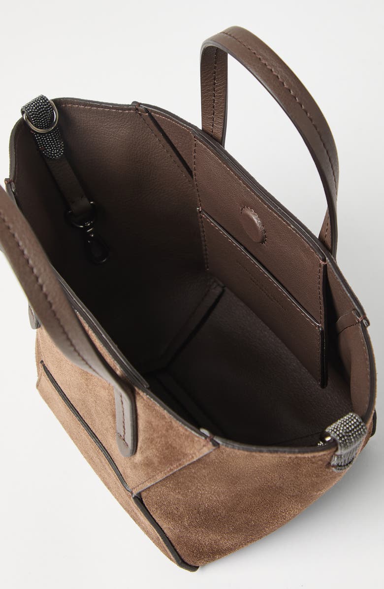 Brunello Cucinelli Suede mini BC Duo bag, Alternate, color, Bark