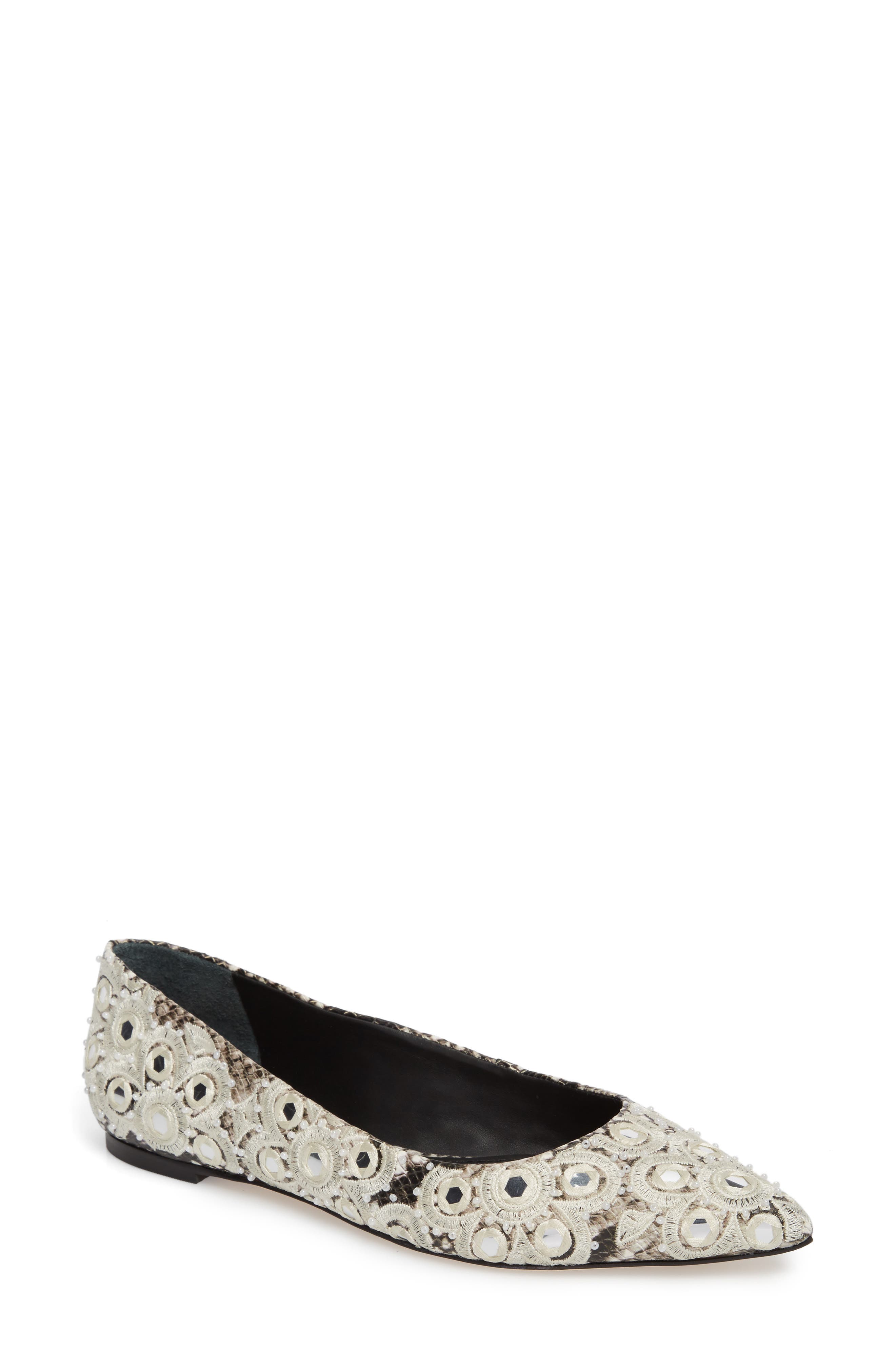 Yasmin Embroidered Flat, Main, color, BLACK/ WHITE/ MULTI