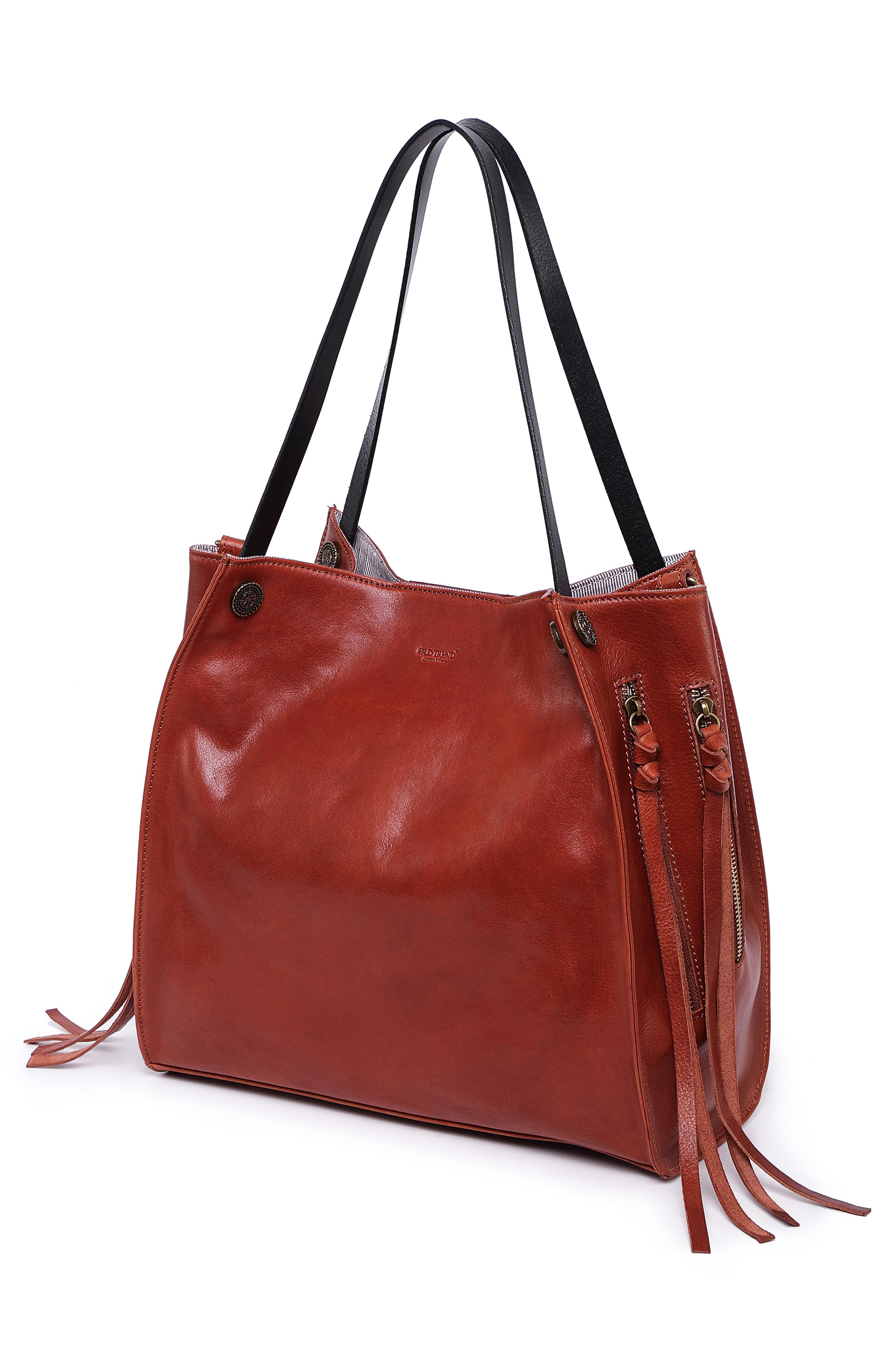 Daisy Leather Tote Bag, Alternate, color, cognac