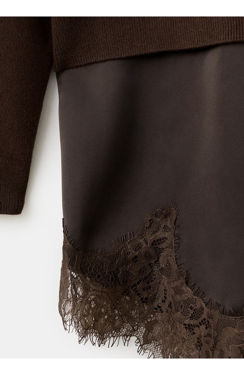 MANGO Mixed Media Asymmetric Hem Lace Trim Sweater, Alternate, color,