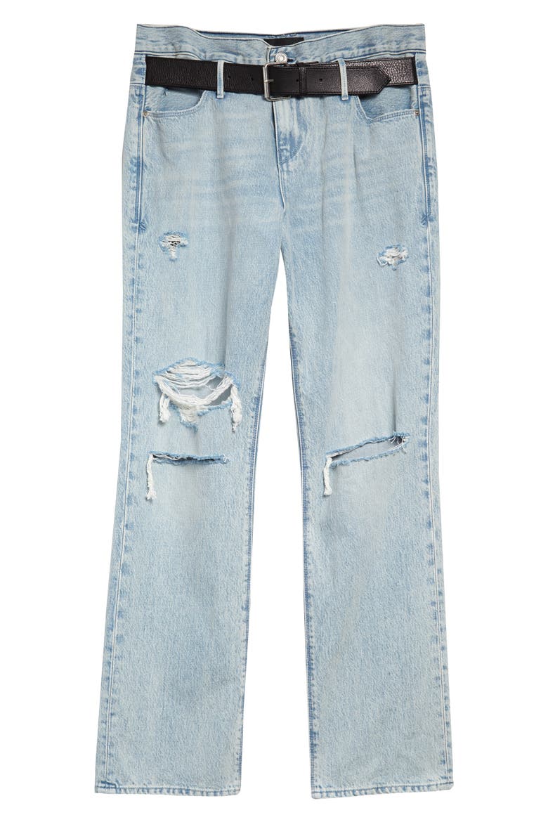 Dexter Belted High Waist Boyfriend Jeans, Main, color, LIGHT BLUE DESTROY
