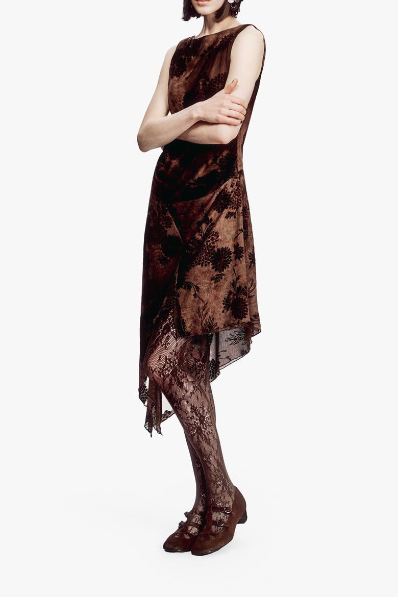Dahlia Tulle Knit Asymmetrical, Alternate, color, Chocolate